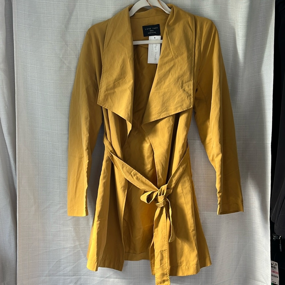 Love Tree Boutique Mustard Collar Belted Trench Jacket, Women's Size S, NWT